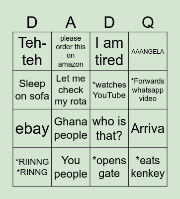 Daddy's saying and habits bingo Card