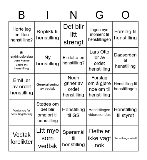 Mente du henstilling? Bingo Card