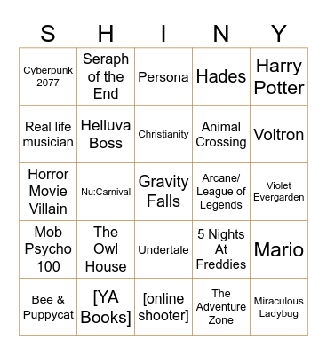 Rare Franchise Bingo Card