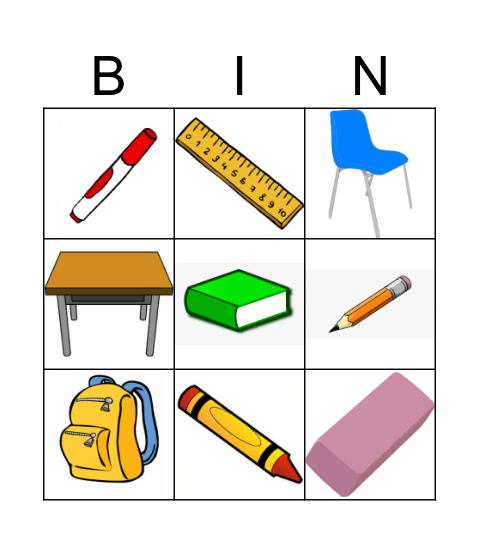 Classroom Objects Bingo Card