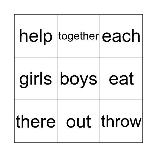 Group A Bingo Card