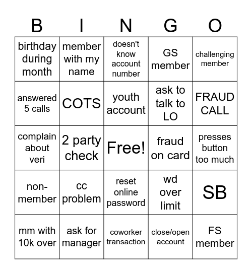 SATURDAY Bingo Card