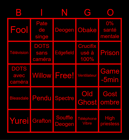 Bingo Phasmo TOTEM Bingo Card