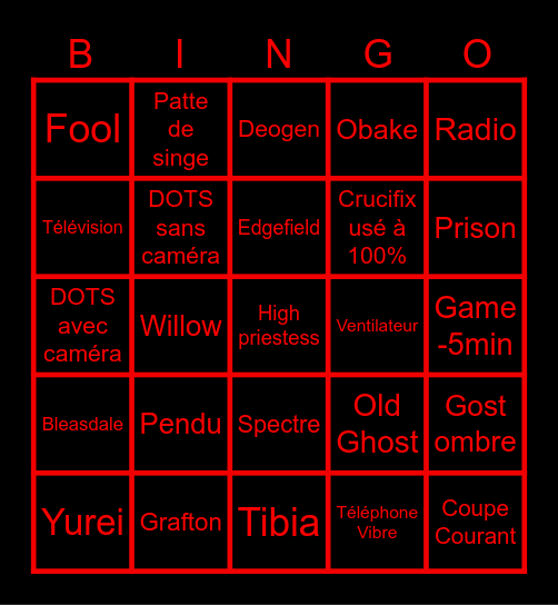 Bingo Phasmo TOTEM Bingo Card