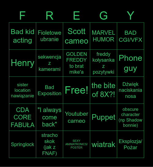 FNAF FILM BINGO Card