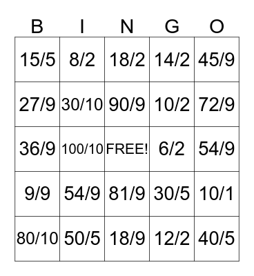 Division 2, 5, 9, & 10 Bingo Card