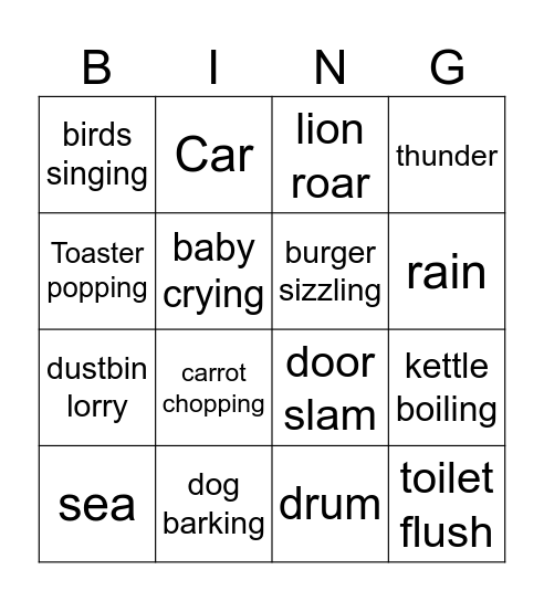 Everyday sounds Bingo Card