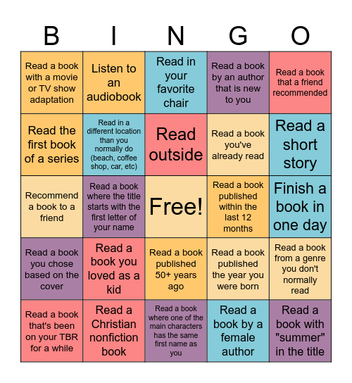 Summer 2023 Reading Bingo Card