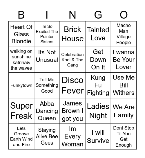 Disco Fever Bingo Card