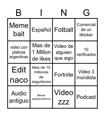 TikTok Bingo Card