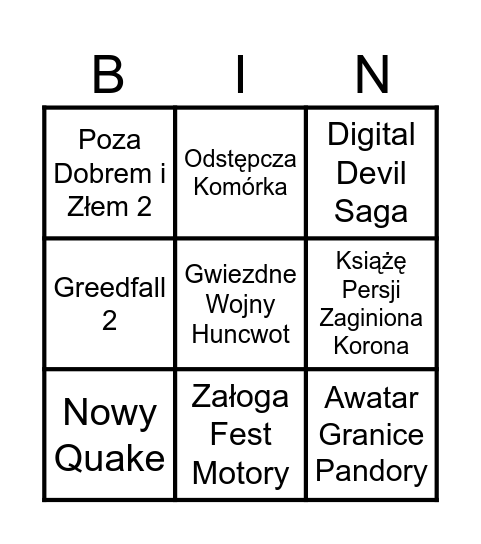 UbiShow Bingo Card