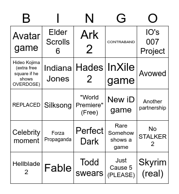 Xbox Bingo Card