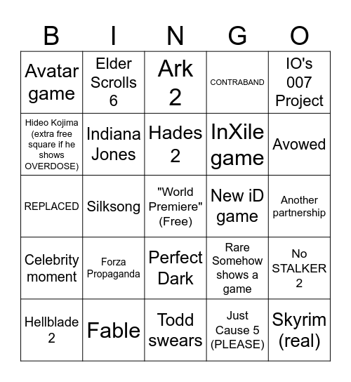 Xbox Bingo Card