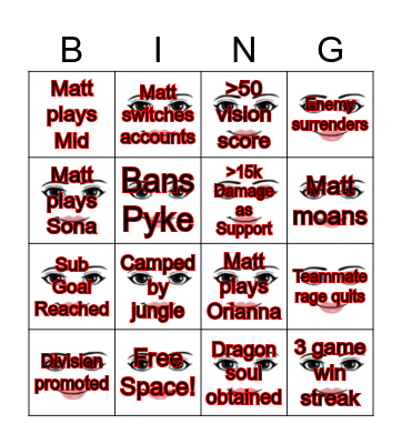 League of Legends Bingo Card