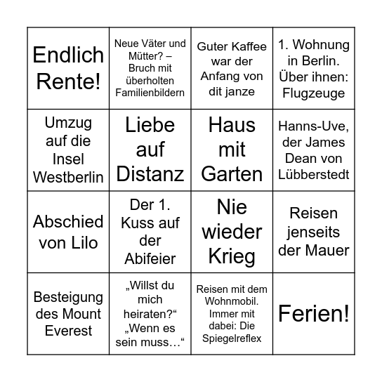 BINGO zweier Leben Bingo Card