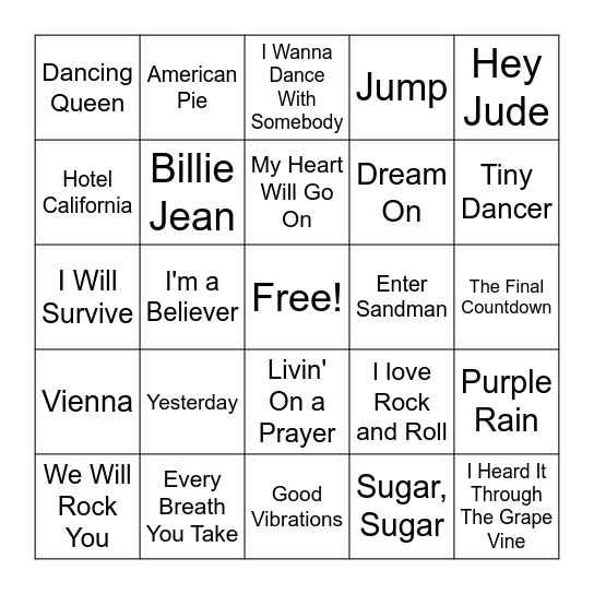 Song Bingo Card