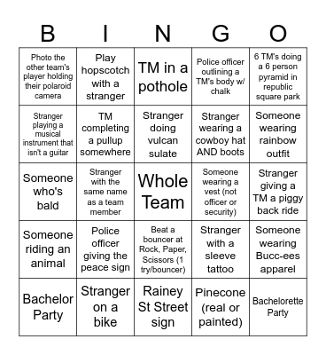 Downtown Scavenger Hunt Bingo Card