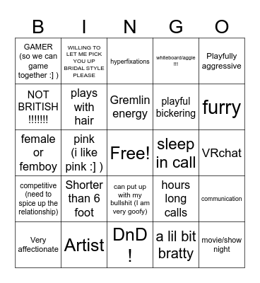 Are you Noah The4Eyes's type? Bingo Card