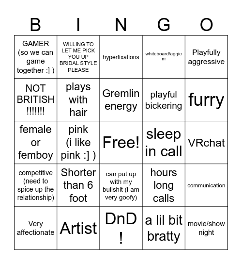 Are you Noah The4Eyes's type? Bingo Card