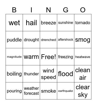 Weather & natural disasters Bingo Card