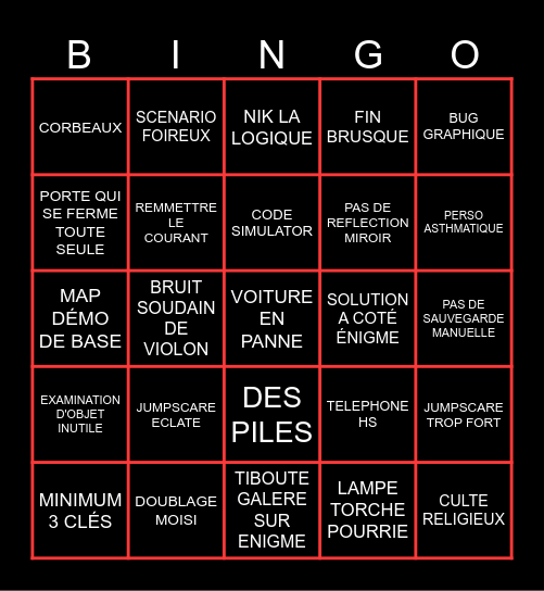BINGO HORREUR BEYOND THE DEVIL Bingo Card