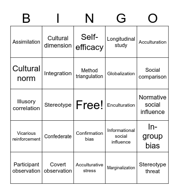 Sociocultural Approach BINGO Card