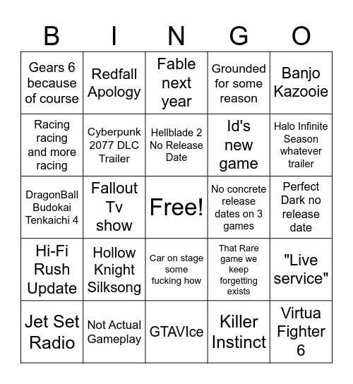 Xbox One Series X 1 S Slim Bingo Card