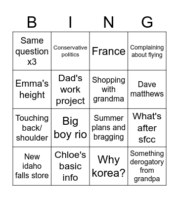 Grad party and dad's Bingo Card