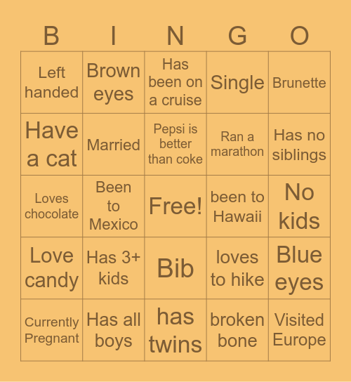 Baby Bingo! Bingo Card