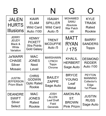 AJFLIPZ FOOTBALL BINGO Card
