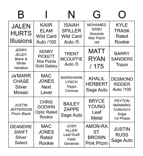 AJFLIPZ FOOTBALL BINGO Card