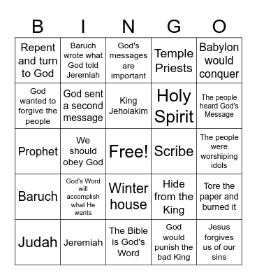 God told Jeremiah what to write Bingo Card