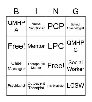 Mental Health Professional Bingo Card