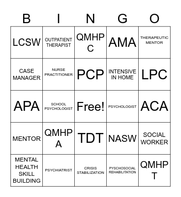 Mental Health Professional/Ethics Bingo Card