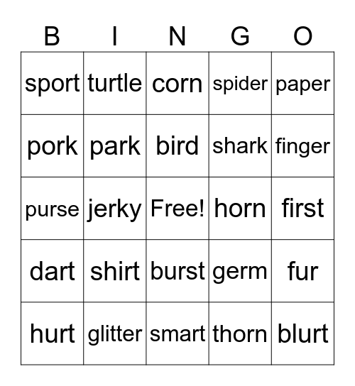 R-Controlled Bingo Card