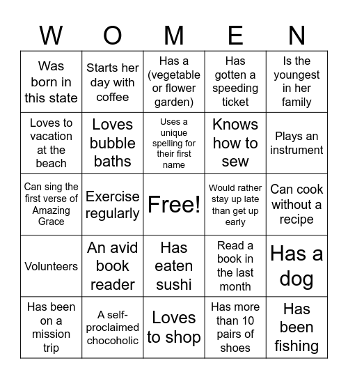 Getting To Know My Soul Care Sisters Bingo Card