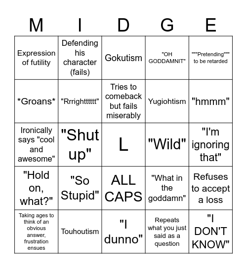 Midgel binbo Bingo Card