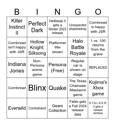 Xbox Games Showcase 2023 Bingo Card