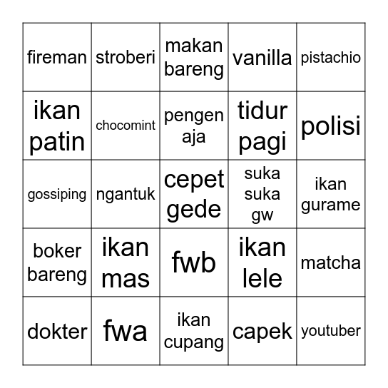 hajoon Bingo Card