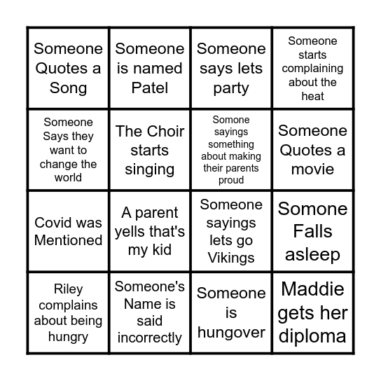 Madison's Graduation Bingo Card