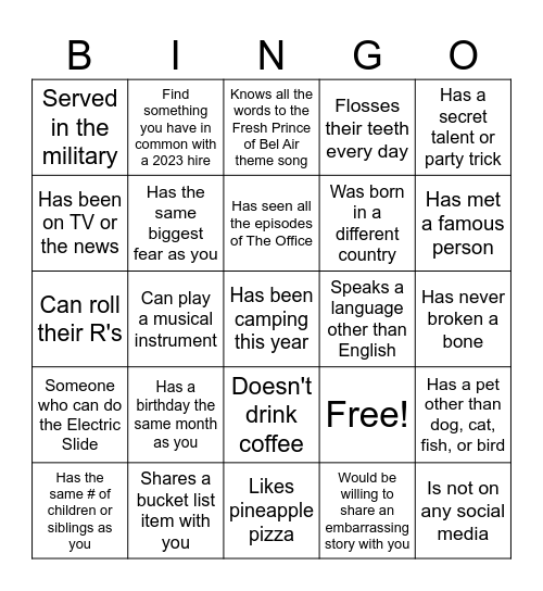 Find someone who... Bingo Card