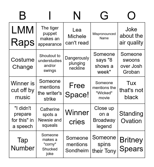 Tony Awards 2023 BINGO Card