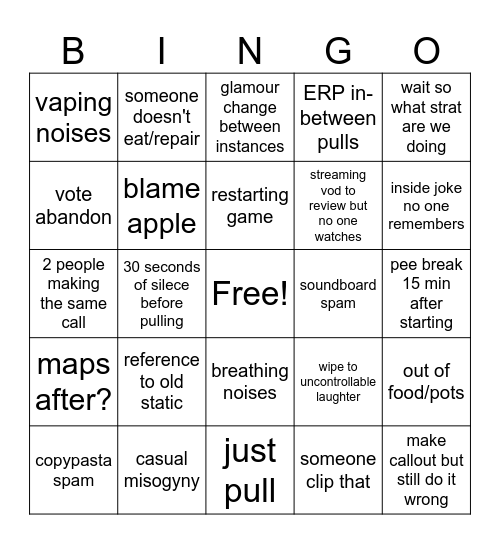 Savage Prog Bingo Card