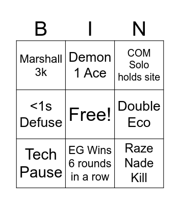 Team South Bingo Card