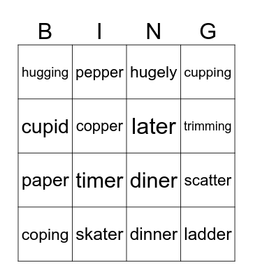 Open Closed Words Bingo Card