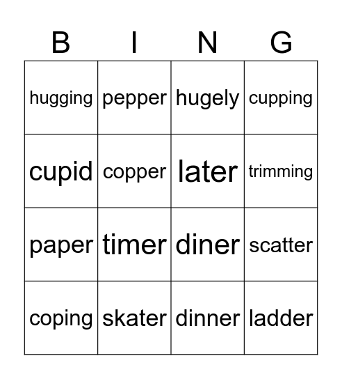 Open Closed Words Bingo Card