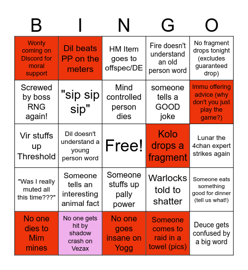 For Instance Bingo! Bingo Card