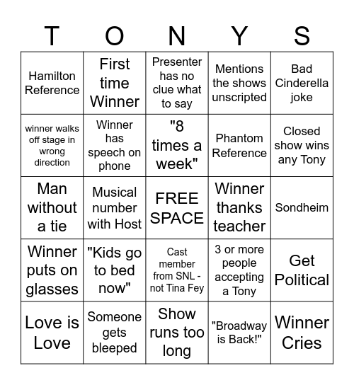 Tony Awards 2023 Bingo Card