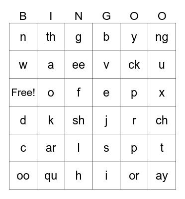 Phonics Bingo Card