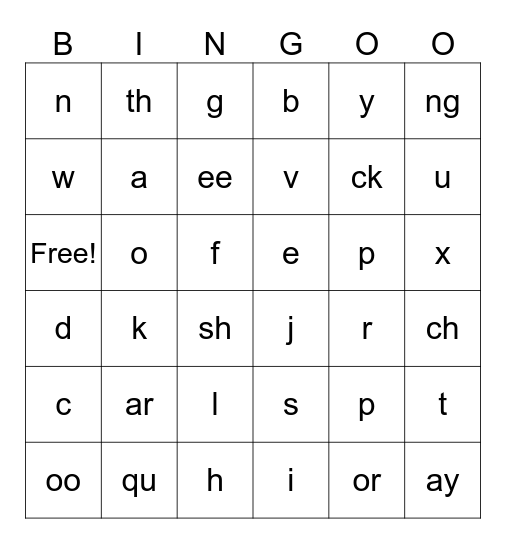 Phonics Bingo Card